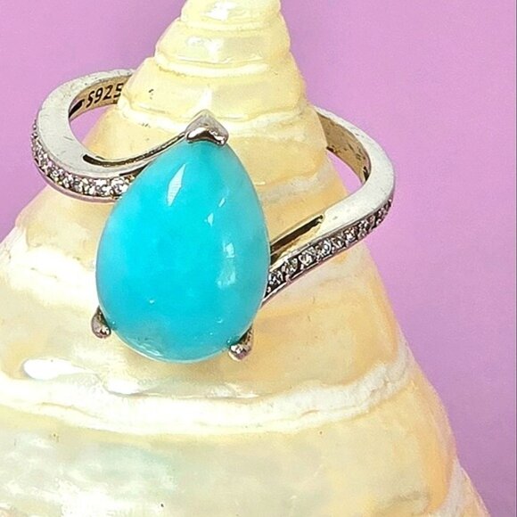 925 Sterling Silver Ring Sz 7.75 with Natural Amazonite  & CZ - Picture 8 of 13